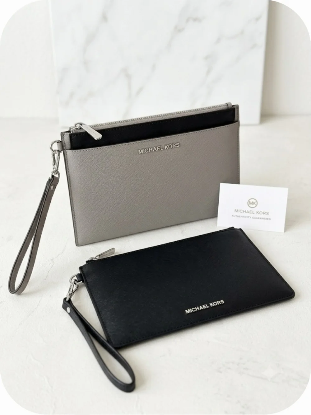 Michael Kors Double Wristlet Set in Gray and Black